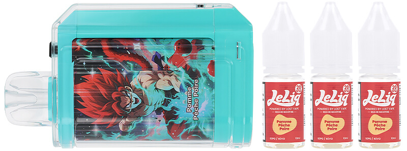 Le contenu de la boîte de la puff rechargeable Le Bar 45K Pomme Pêche Poire de chez Lost Vape